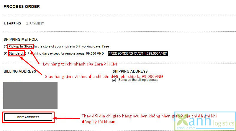 Cách đặt hàng trên web Zara.com 10 - Xanh Logistics