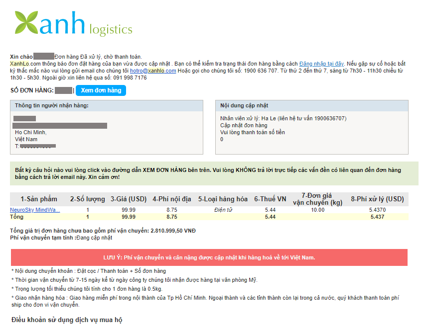 Quy trình kiểm tra đơn hàng qua email tại Xanh Logistics